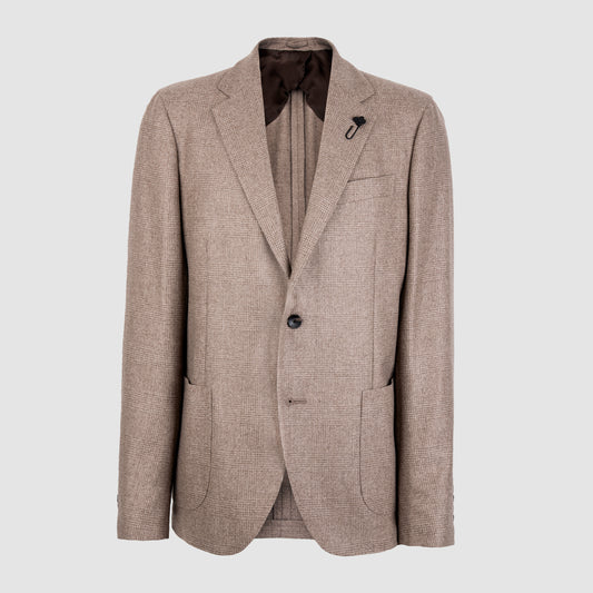Prince of Wales Cashmere Single Breasted Sportjacket Light Brown