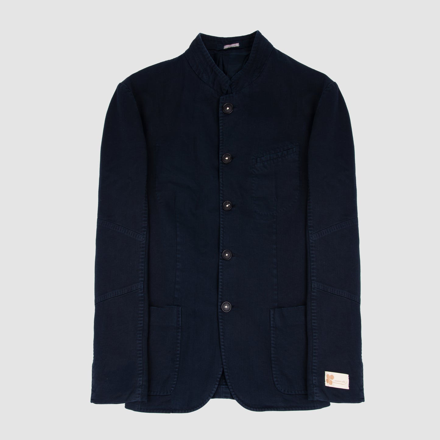 Mao Collar Cotton Jacket Dark Blue