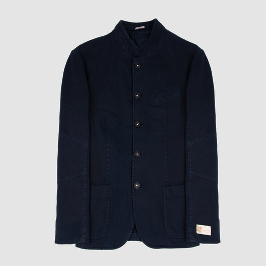 Mao Collar Cotton Jacket Dark Blue