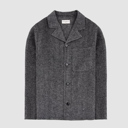 Double Face Herringbone Wool Overshirt - Mid Grey