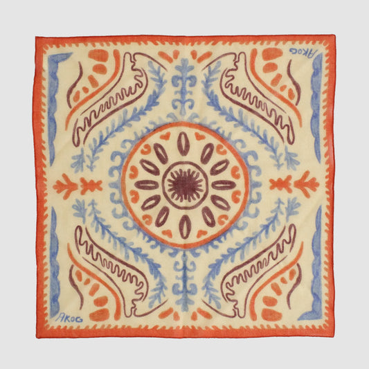 BORA WOOL BANDANA Ivory Orange Blue