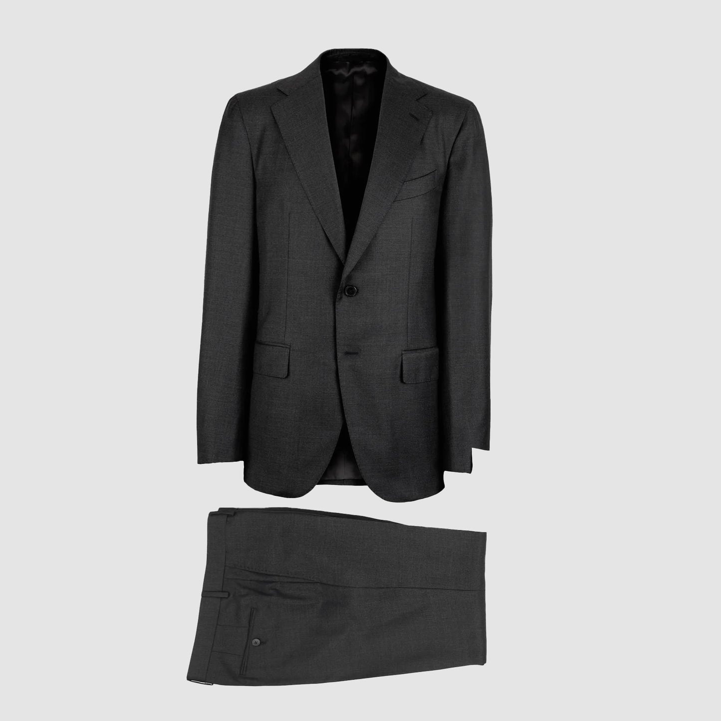 Single Breasted Suit with Flat Front Trouser - Charcoal Grey