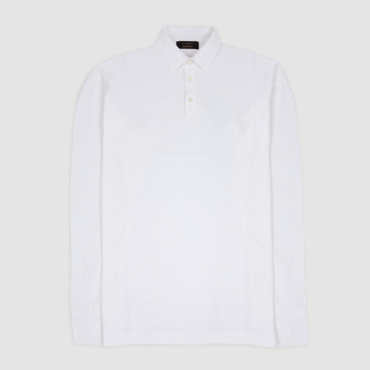Ice Cotton Long Sleeve Polo Shirt White
