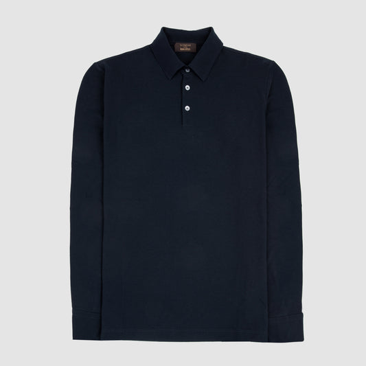 Ice Cotton Long Sleeve Polo Shirt Dark Navy
