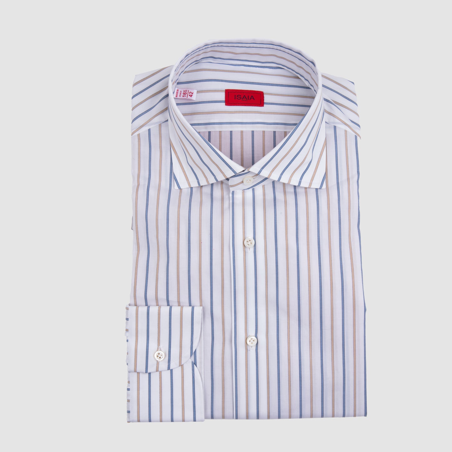 Striped Sport Shirt - White Beige Blue