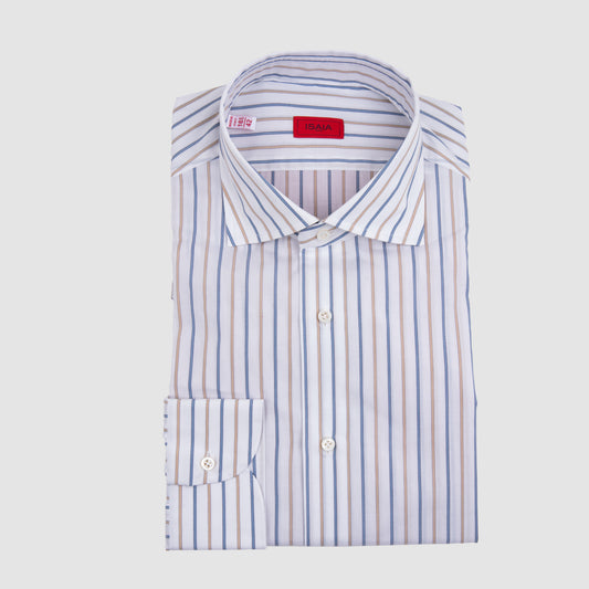 Striped Sport Shirt - White Beige Blue