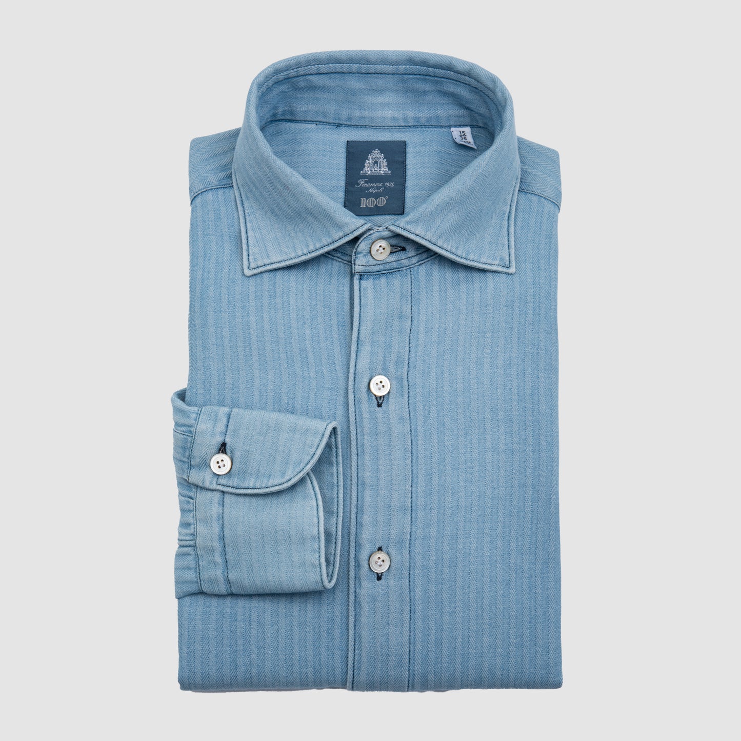 Denim Herringbone Luigi Collar Gaeta Fit Sport Shirt - Blue