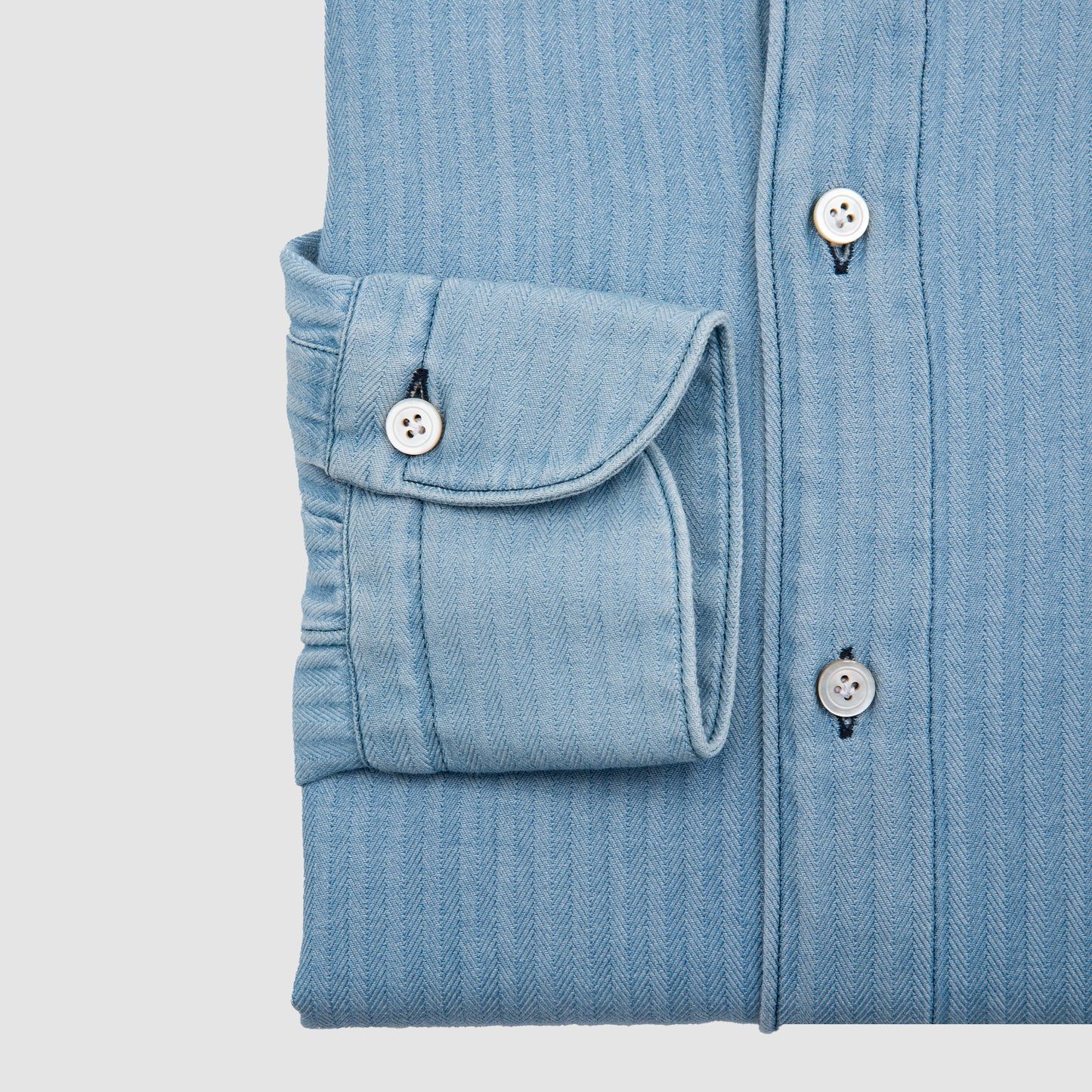 Denim Herringbone Luigi Collar Gaeta Fit Sport Shirt - Blue