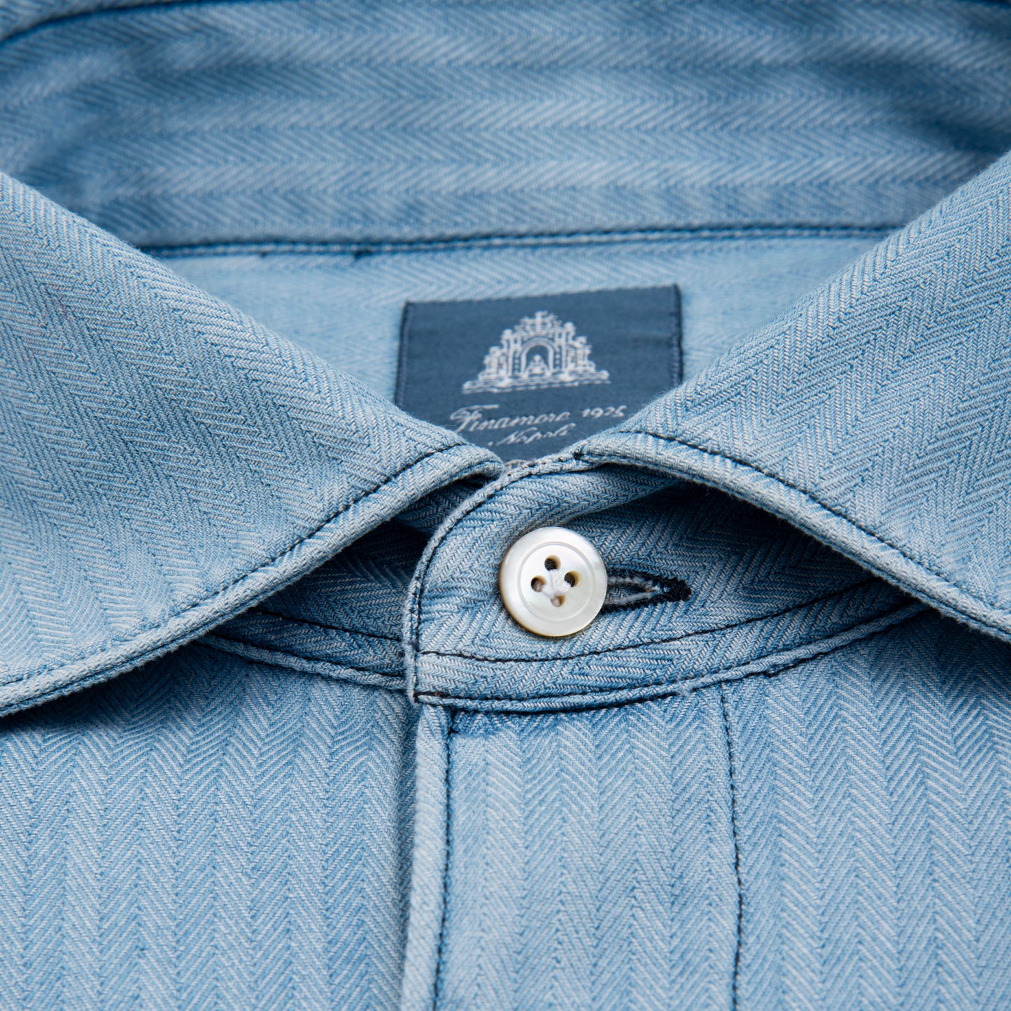 Denim Herringbone Luigi Collar Gaeta Fit Sport Shirt - Blue