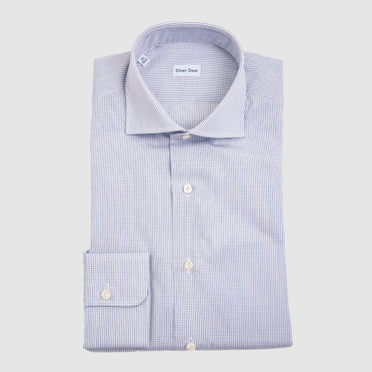 Micro Check Dress Shirt - White & Blue
