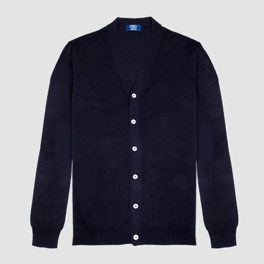 Wool Button Cardigan Navy