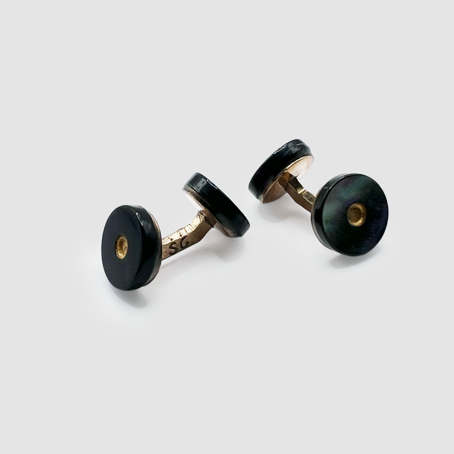 Gold leaf cufflinks Grey Mother of Pearl