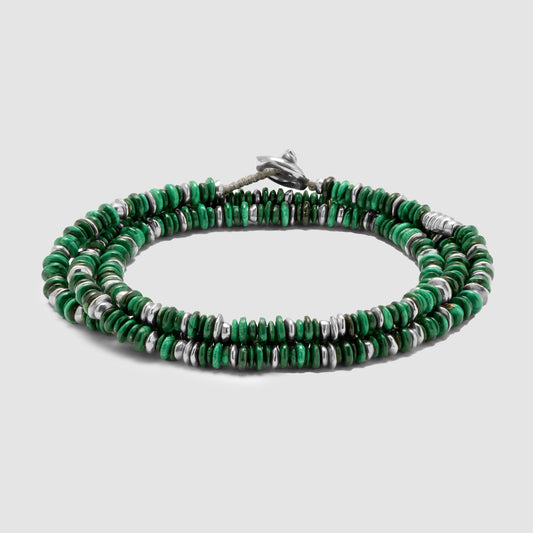 Pillon Necklace/Bracelet Three Wrap Malachite Sterling Silver