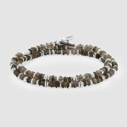 Pillon Necklace Bracelet Three Wrap Labradorite Sterling Silver