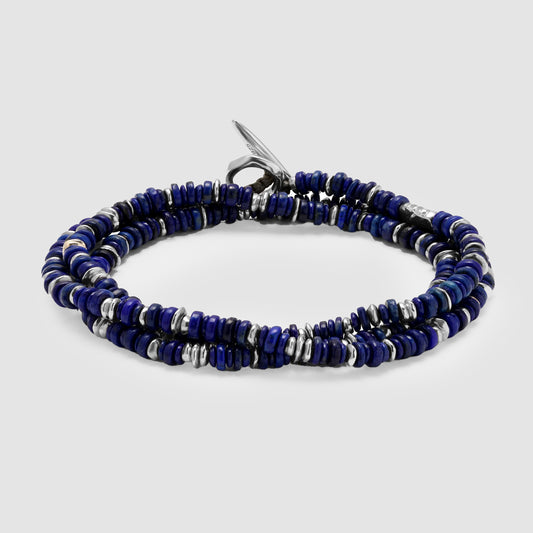 Pillon Necklace/Bracelet Three Wrap Lapis Sterling Silver