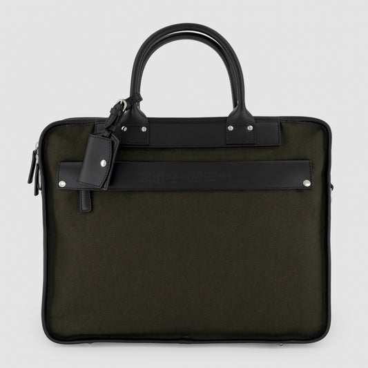 Waxed Canvas Briefcase Leather Trim