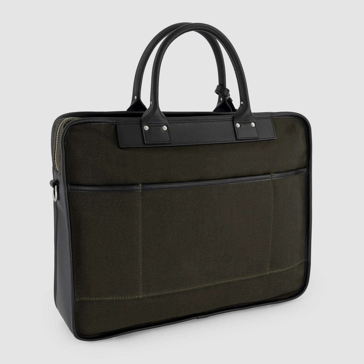 Waxed Canvas Briefcase Leather Trim