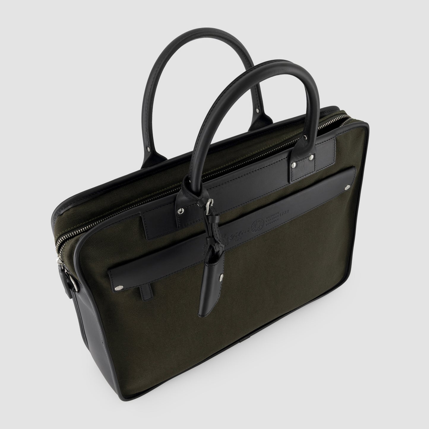 Waxed Canvas Briefcase Leather Trim