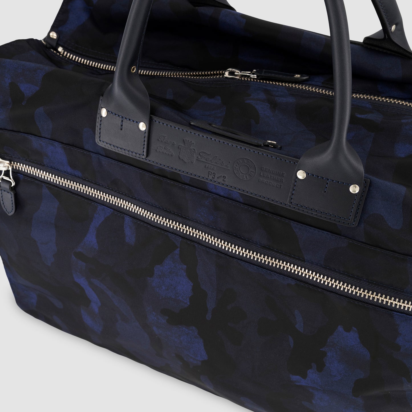 Camouflage Nylon Duffle Bag Leather Trim
