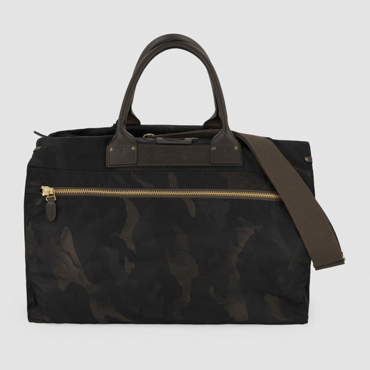 Camouflage Nylon Duffle Bag Leather Trim