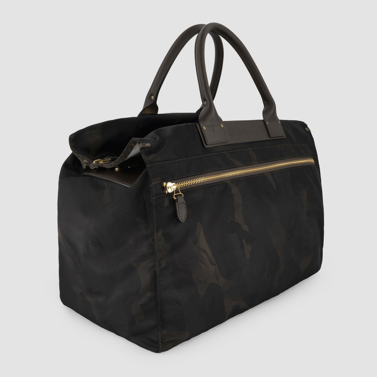 Camouflage Nylon Duffle Bag Leather Trim