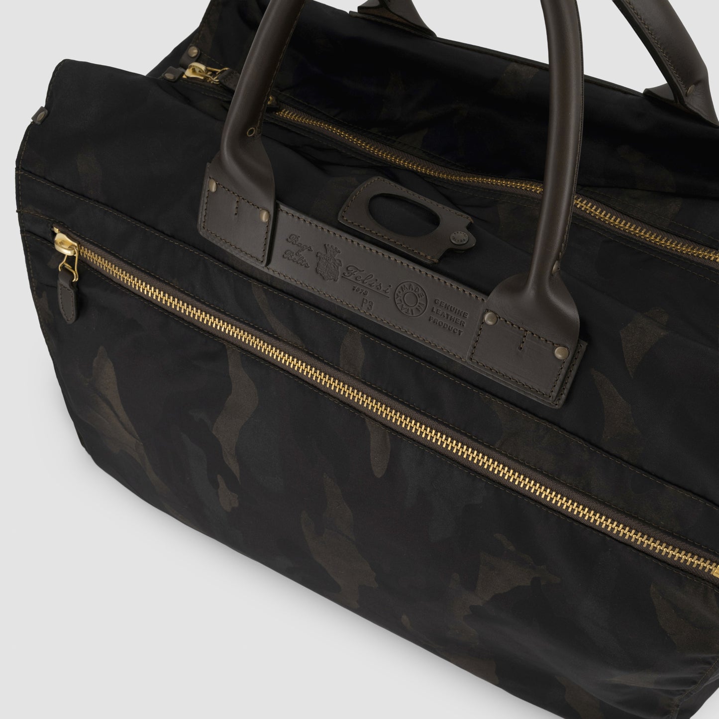 Camouflage Nylon Duffle Bag Leather Trim