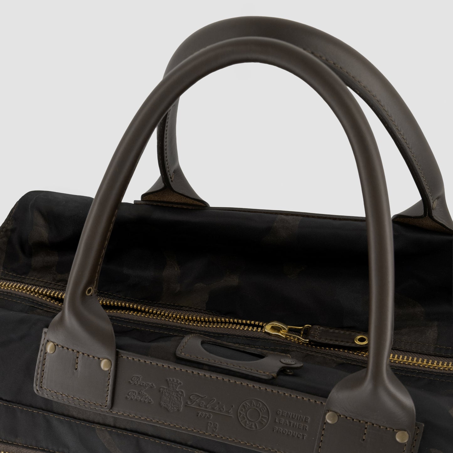 Camouflage Nylon Duffle Bag Leather Trim