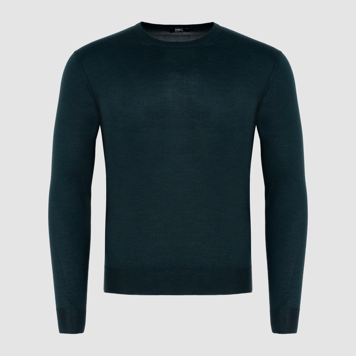 Suéter de cuello redondo de cachemira y seda en mezcla de verde oscuro y azul marino