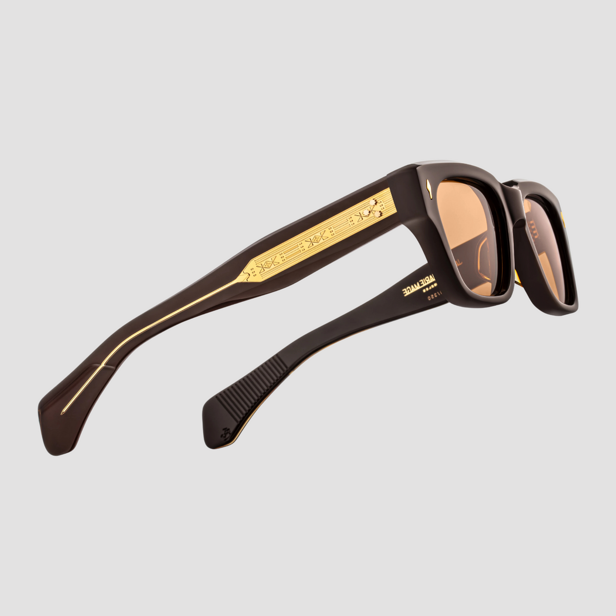 Fellini, Walnut, Orange Lenses, Dark Gold Hardware