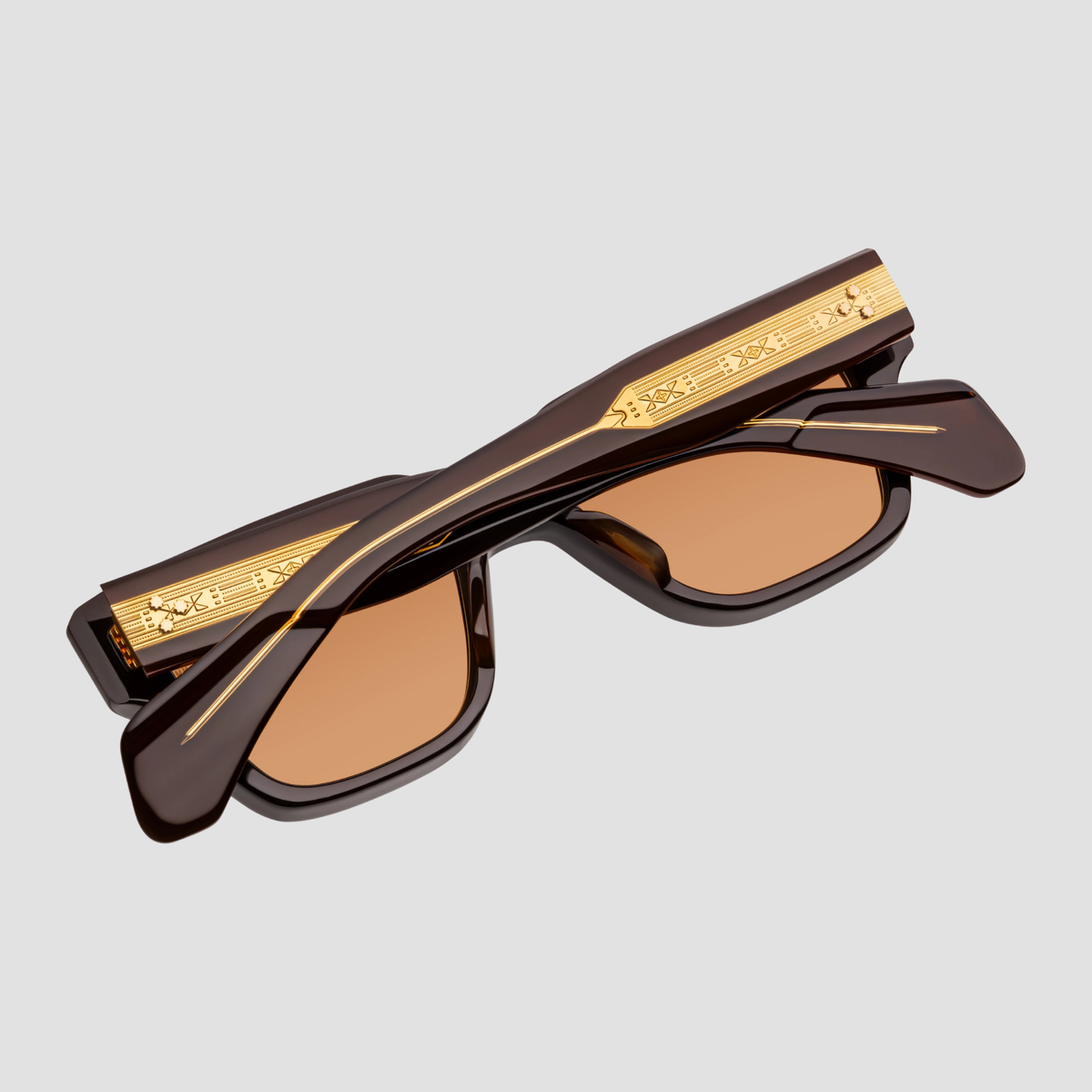 Fellini, Walnut, Orange Lenses, Dark Gold Hardware