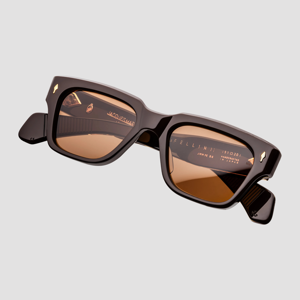 Fellini, Walnut, Orange Lenses, Dark Gold Hardware