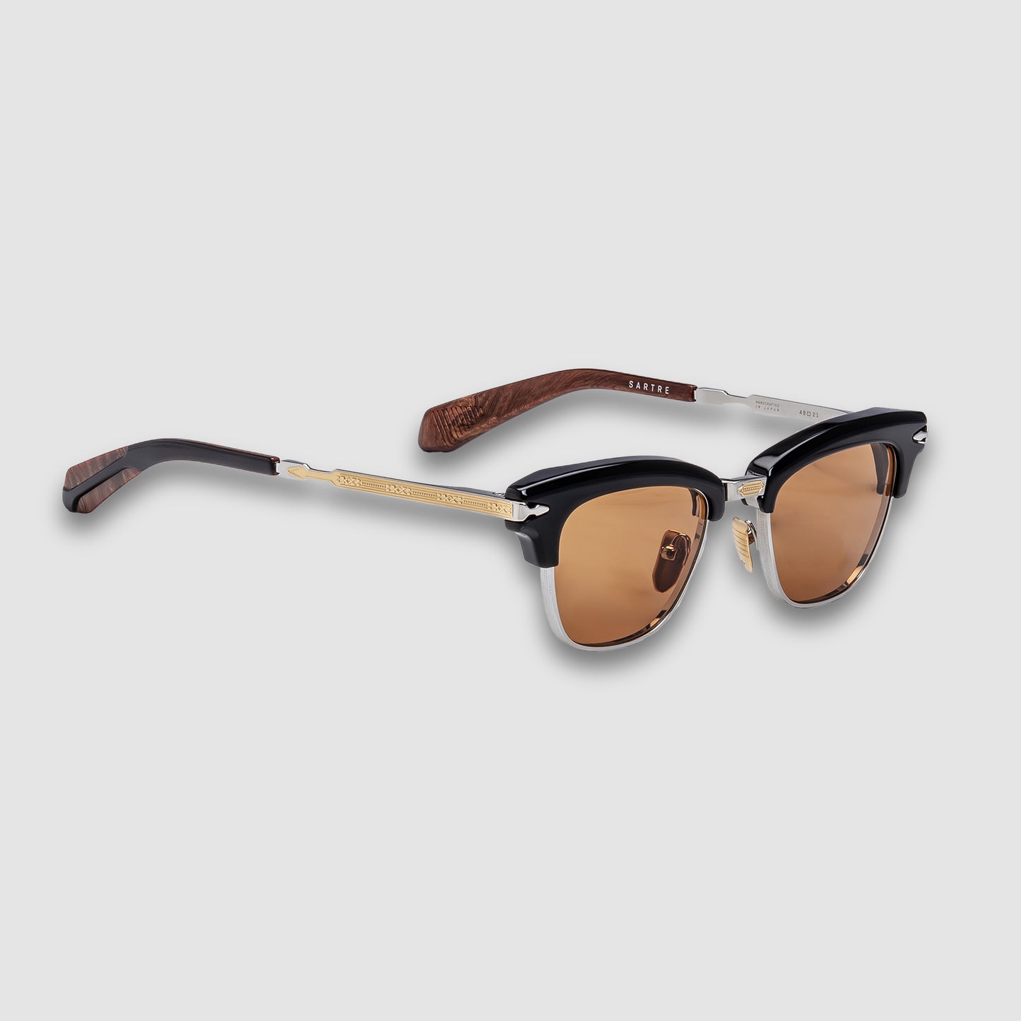 Sartre, Noir X, Brown Lenses, Silver Beta Titaniuem Frame with Gold Accents