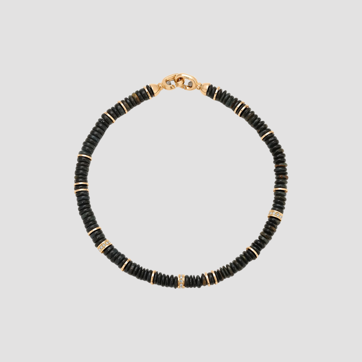 Shine Bracelet 4mm Pave Detail Blue Tiger Eye Yellow Gold - M/7.5"