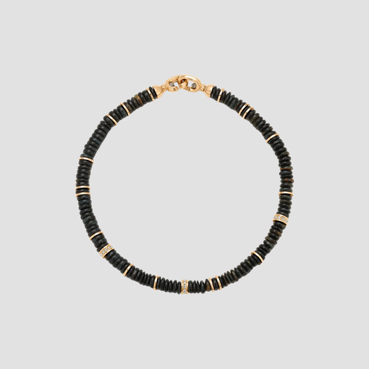 Shine Bracelet 4mm Pave Detail Blue Tiger Eye Yellow Gold - M/7.5"