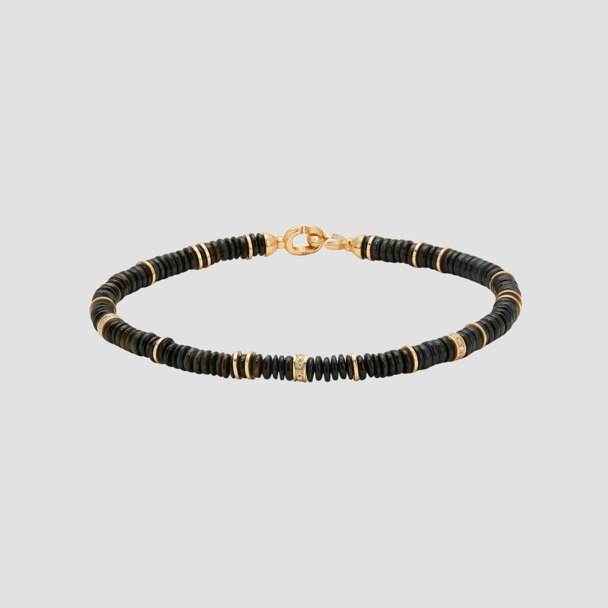 Shine Bracelet 4mm Pave Detail Blue Tiger Eye Yellow Gold - M/7.5"