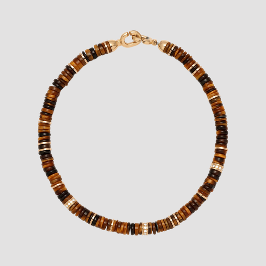 Shine Bracelet 4mm Pave Detail Tiger Eye Yellow Gold