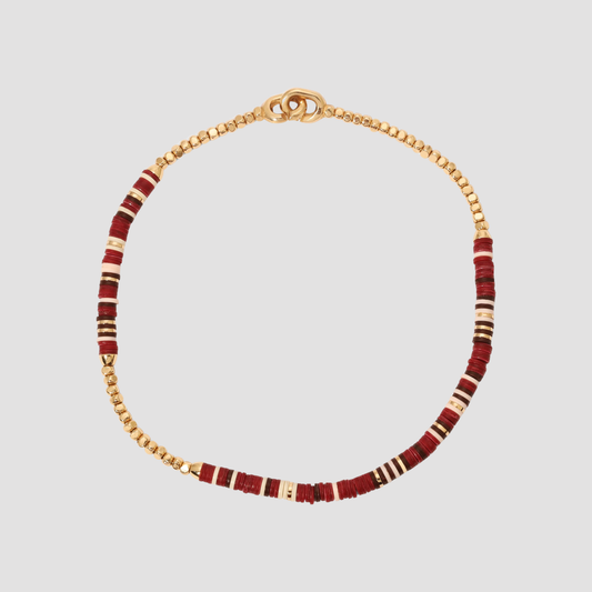 Housa Bracelet in Wine Pattern Beads with 18k Yellow Gold - M/7.5"
