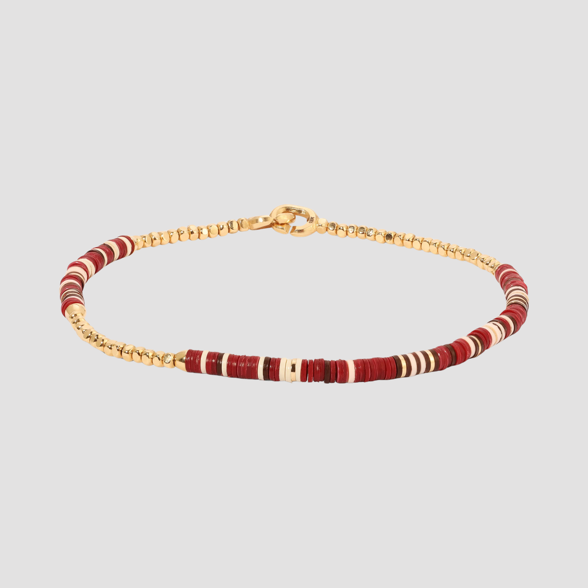 Housa Bracelet in Wine Pattern Beads with 18k Yellow Gold - M/7.5"