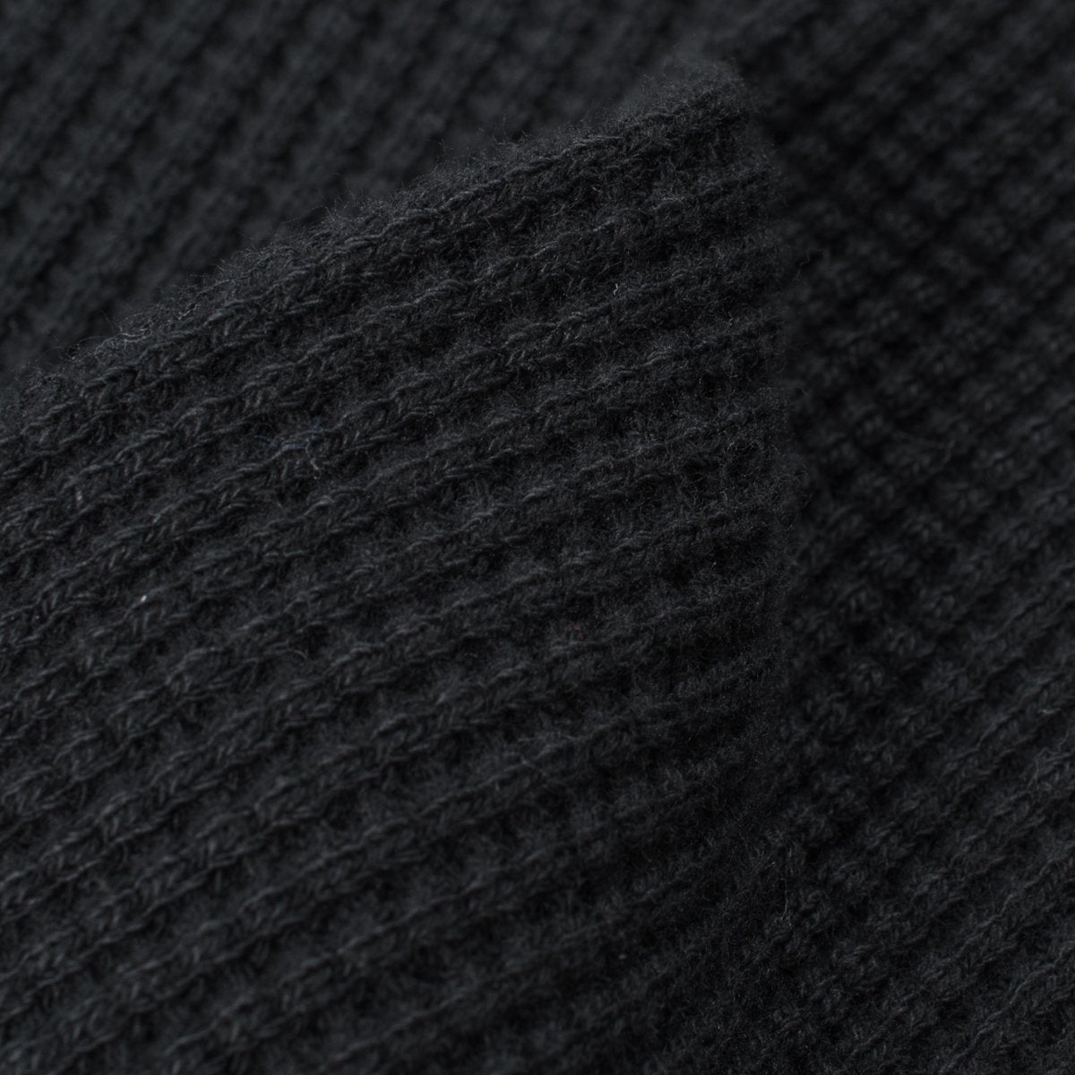 Waffle Knit Long Sleeved Thermal Henley - Black
