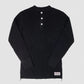 Waffle Knit Long Sleeved Thermal Henley - Black