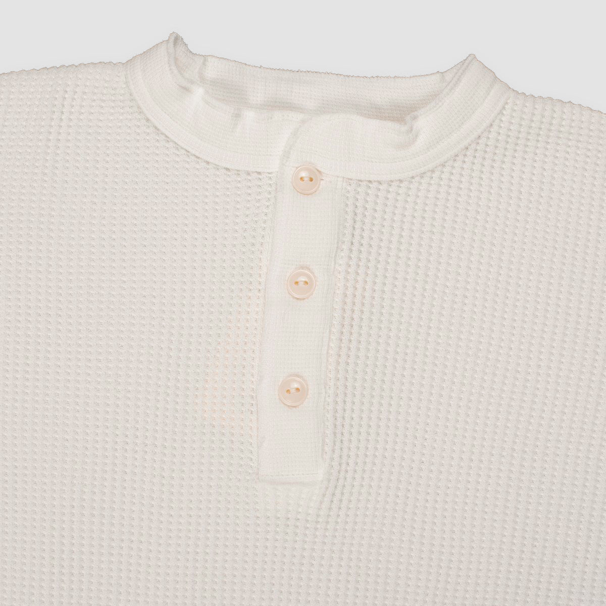 Waffle Knit Long Sleeved Thermal Henley - White