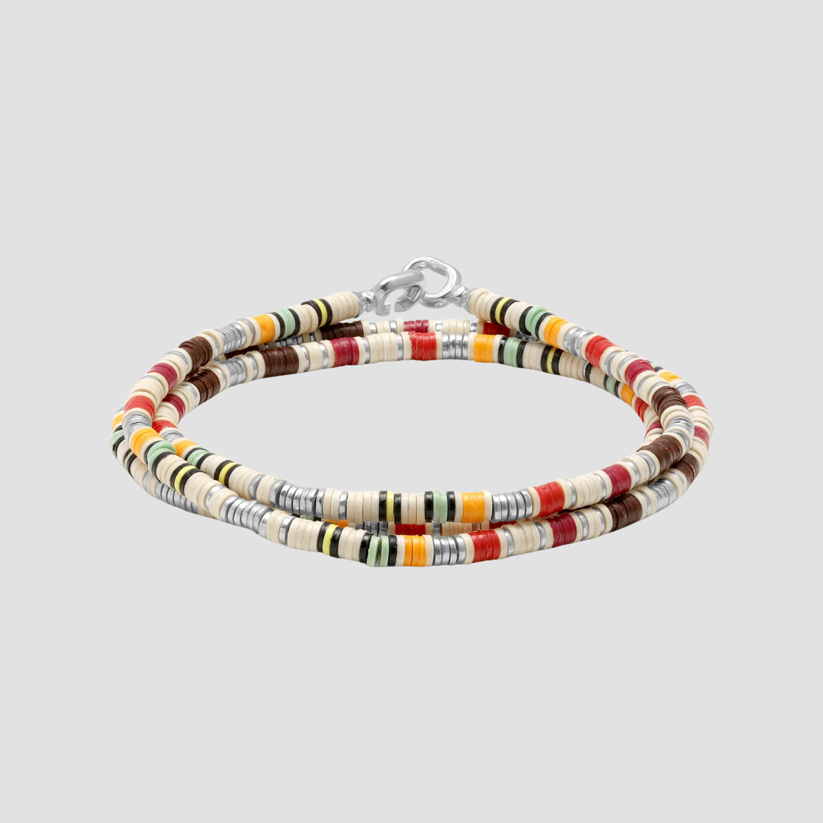 Mini Rizon Off White Mix Necklace / Bracelet Pattern Beads with Silver Discs - M/22.5"