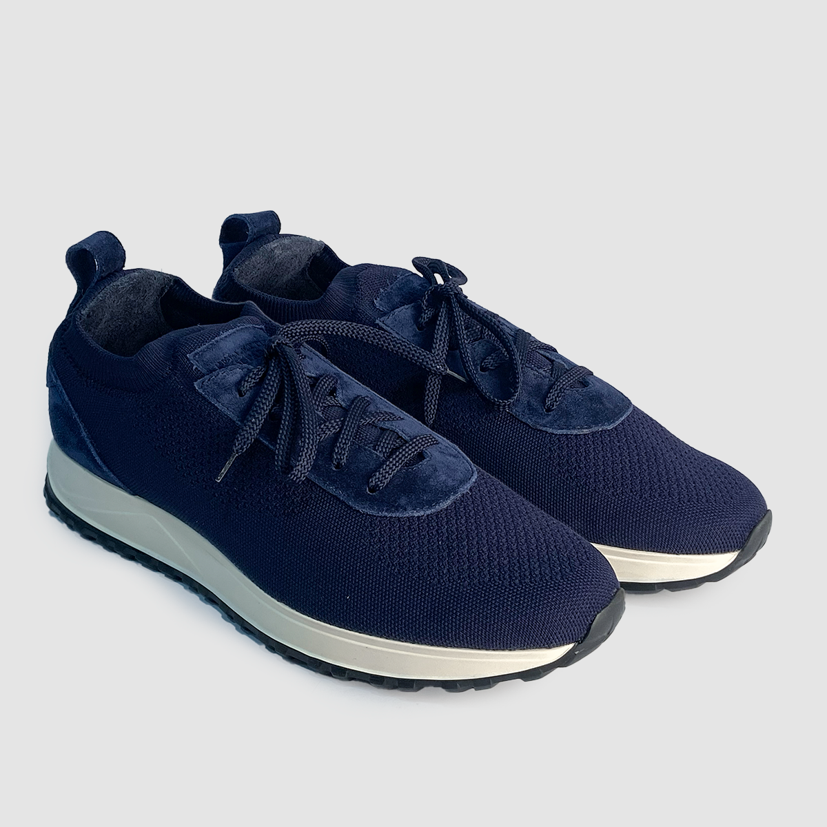 Stretch Nylon and Suede Runner Navy