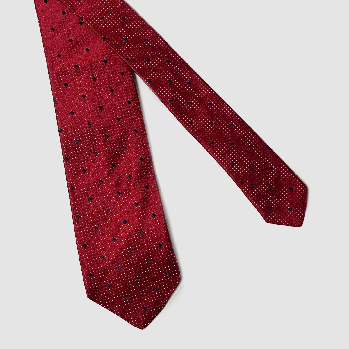 Red w/Navy Dots 100% Silk Self-Tipped Tie