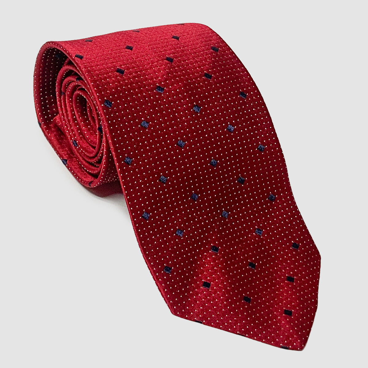 Red w/Navy Dots 100% Silk Self-Tipped Tie