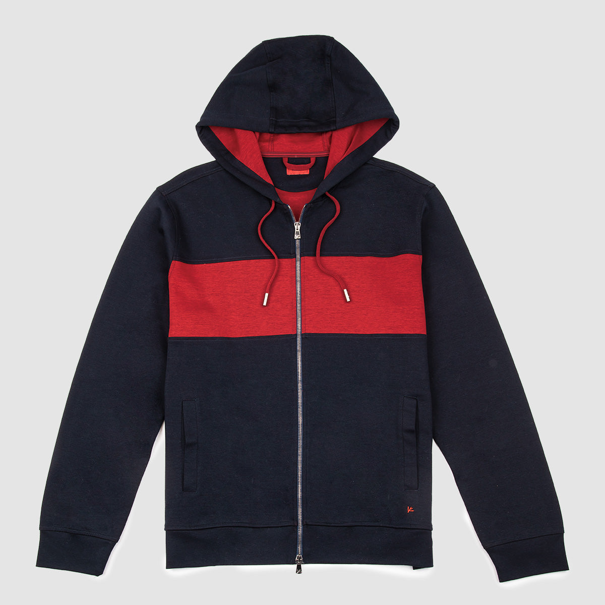 Zip-Up Track Hoody with Contrast - Navy/Red