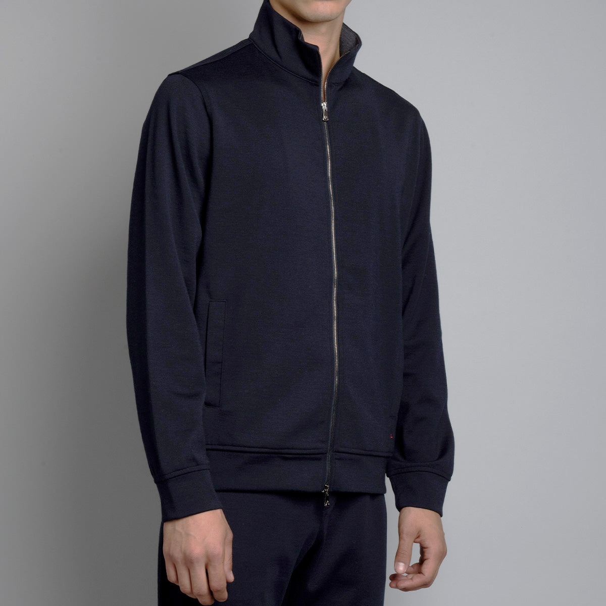 Zip Up Sweater Double Face Jersey - Navy