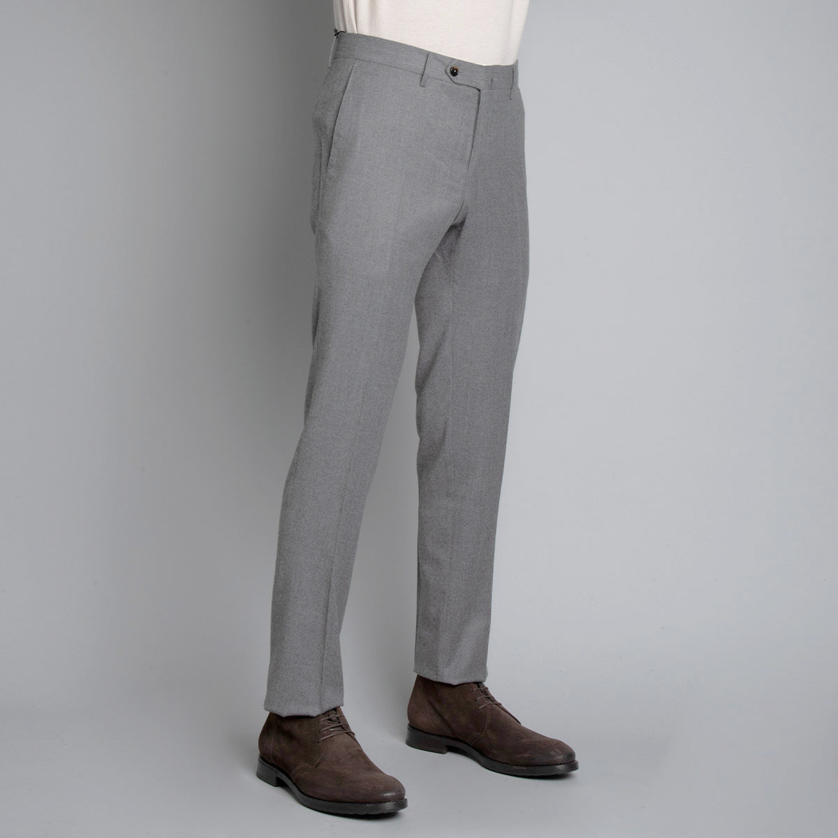 Wool and Silk Fine Flannel Modern Slim Fit Trouser - Light Grey