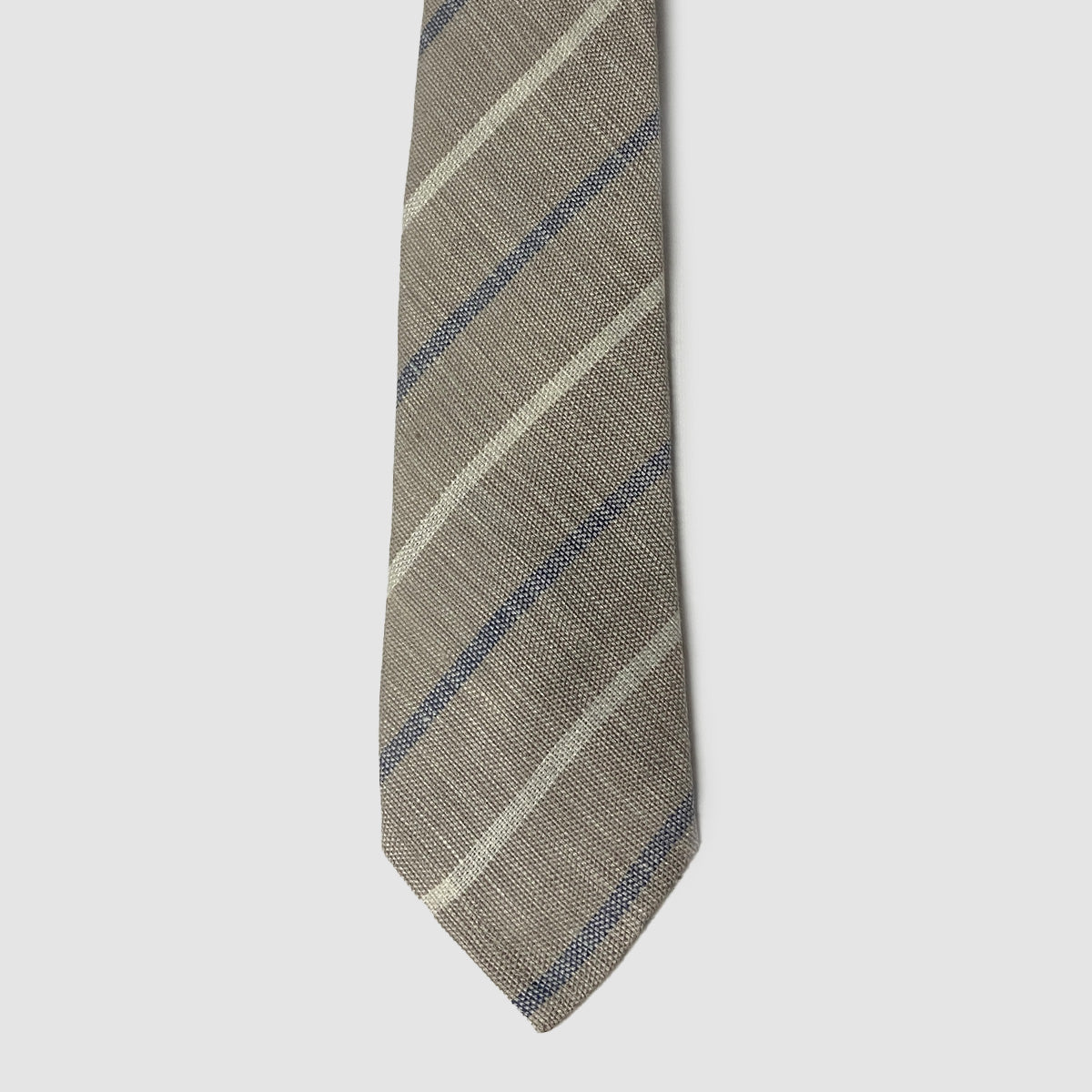Beige Striped 100% Linen Hand Rolled Tie