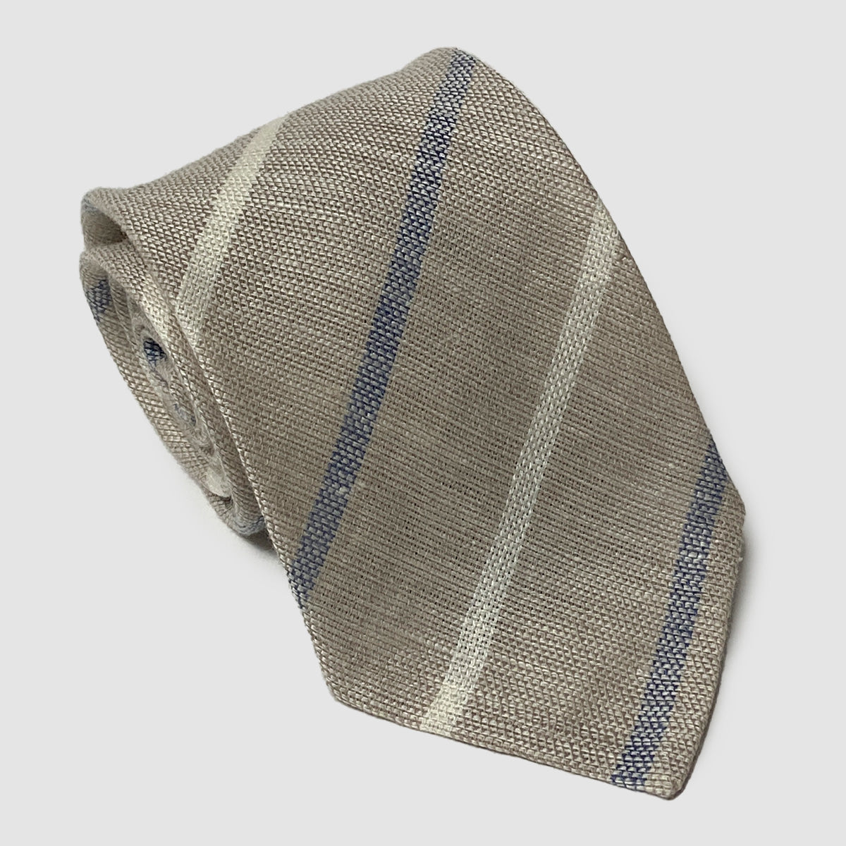 Beige Striped 100% Linen Hand Rolled Tie